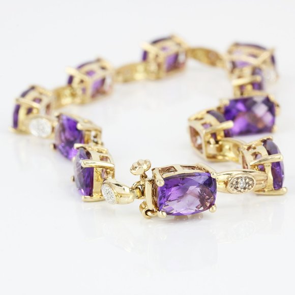 Vintage 10K Yellow Gold Purple Amethyst Diamond Anniversary Birthstone Bracelet - Picture 3 of 9